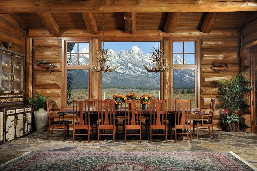 lodge log homes horn dining wyoming summit table boise timber wy 2353 vancouver jackson island exquisite interior